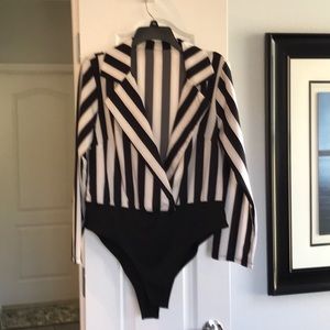 Black and white stripe body suit